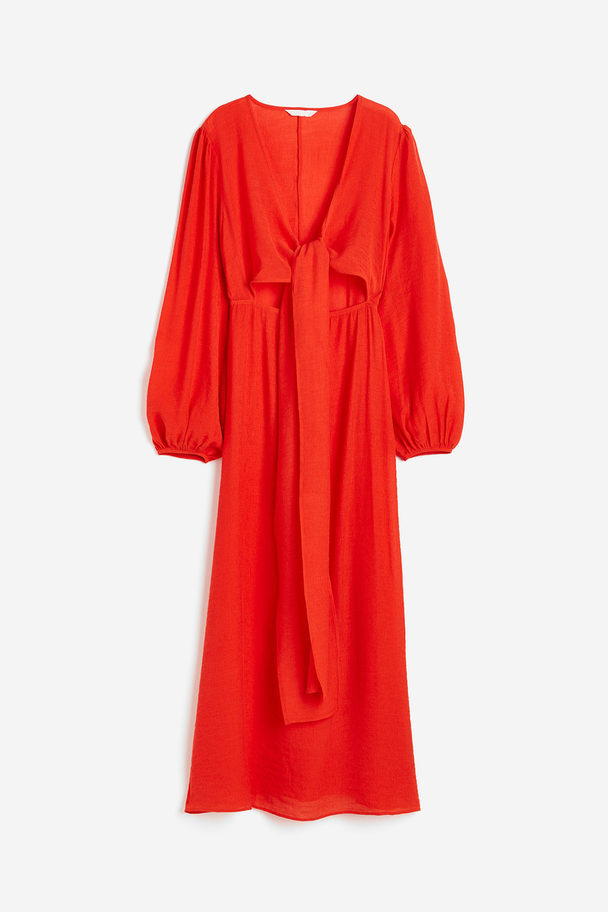 H&M Gecrinkeltes Kleid mit Bindedetail Rot