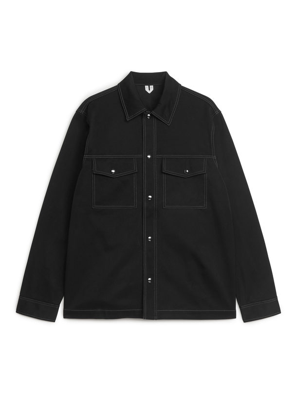 ARKET Cotton Twill Overshirt Black