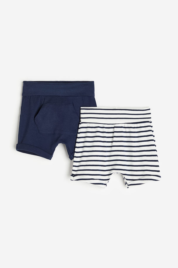 H&M Set Van 2 Tricot Shorts Wit/marineblauw Gestreept