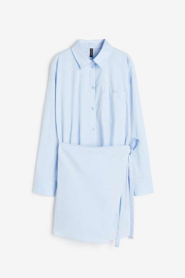 H&M Skjortekjole Med Omslagsskjørt Lys Blå