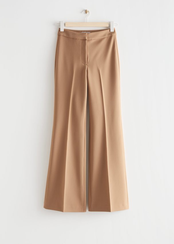 & Other Stories Flared Press Crease Trousers Beige