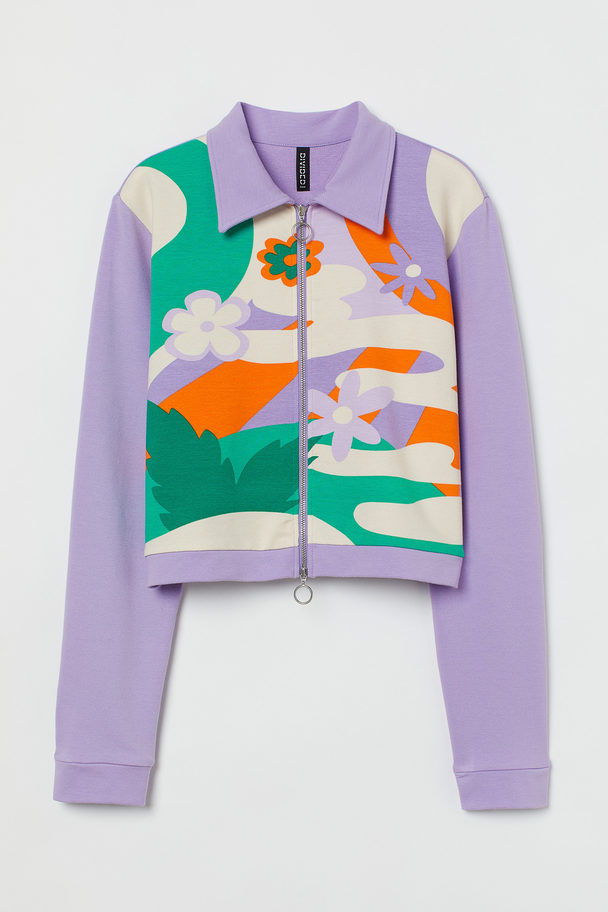 H&M Short Jersey Jacket Light Purple/patterned