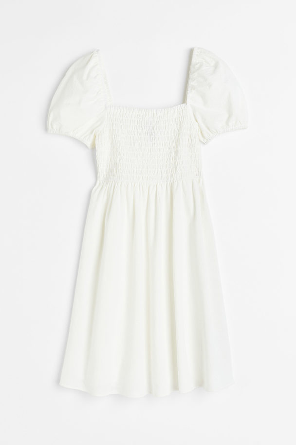 H&M Gesmoktes Baumwollkleid Weiß
