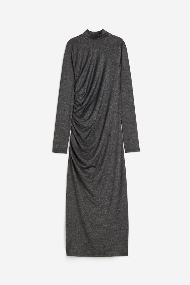 H&M Gerafftes Kleid mit Turtleneck Dunkelgraumeliert