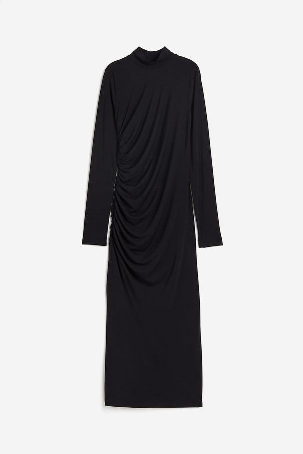H&M Gerafftes Kleid mit Turtleneck Schwarz