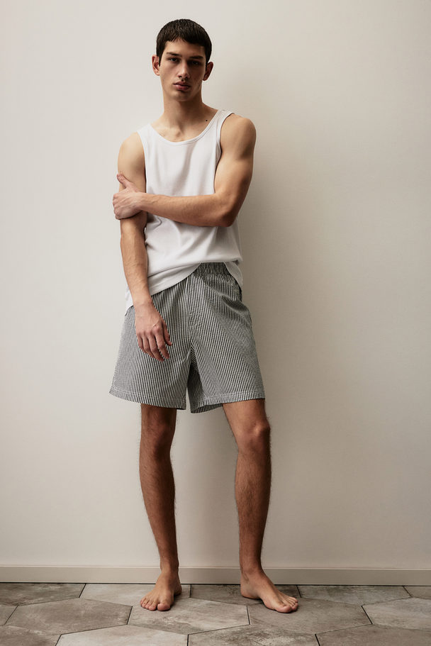 H&M Pyjamas Med Singlet Og Shorts Hvit/marineblå Stripet