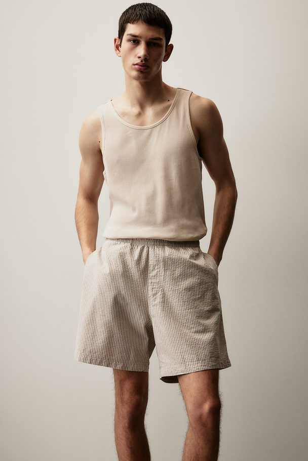 H&M Schlaftop und Shorts Beige/Gestreift