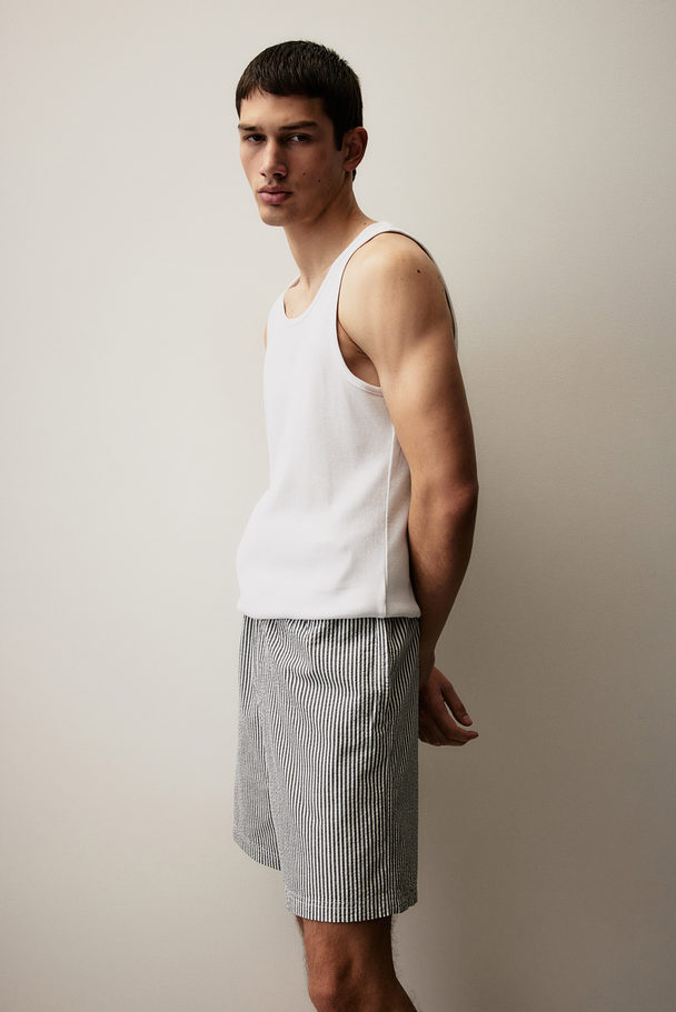 H&M Pyjama Vest Top And Shorts White/navy Blue Striped
