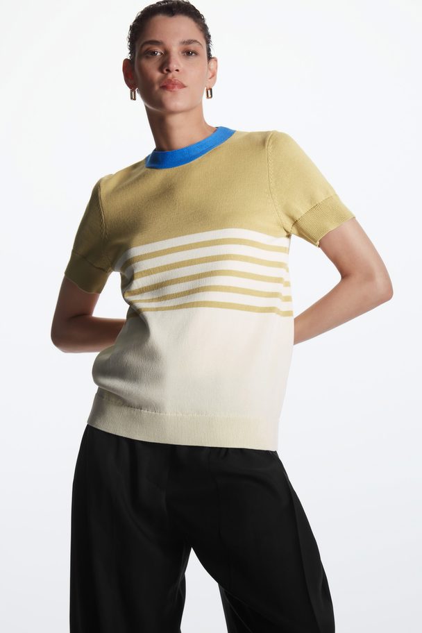 COS Striped Knitted T-shirt Beige / Cream / Turquoise