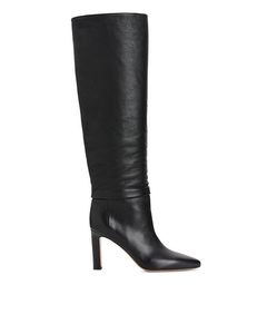Knee-high Slouch Leather Boots Black