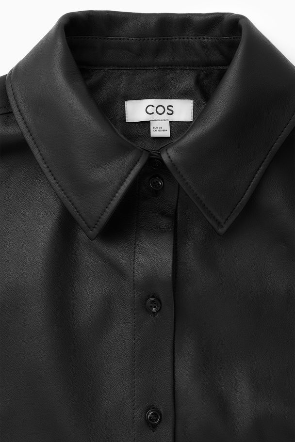 COS Oversized Leather Shirt Black