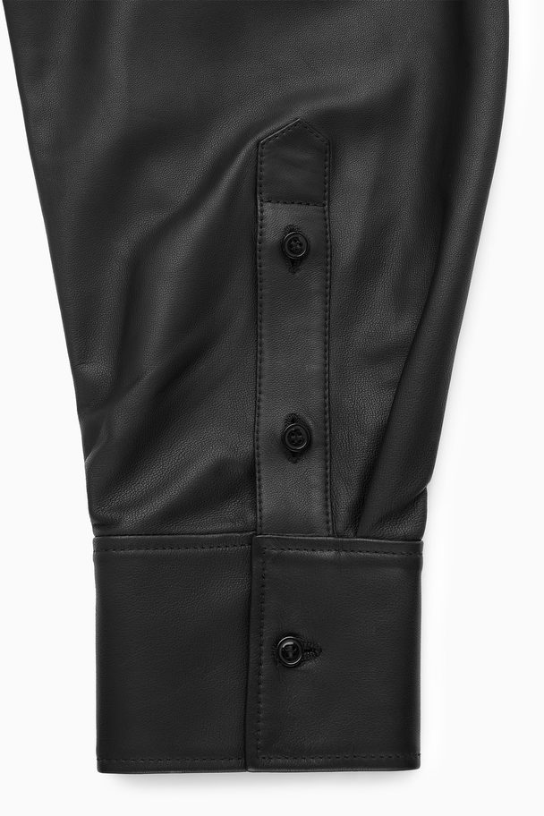COS Oversized Leather Shirt Black