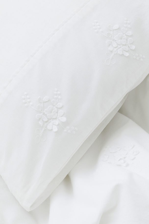 H&M HOME Embroidered Duvet Cover Set White