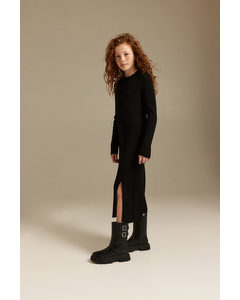 Rib-knit Midi Dress Black
