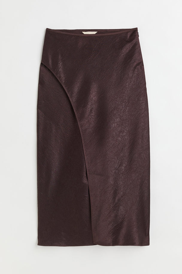 H&M Slå Om-nederdel I Satin Mørkebrun
