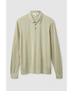 Slim-fit Long-sleeve Polo Shirt Light Khaki Green