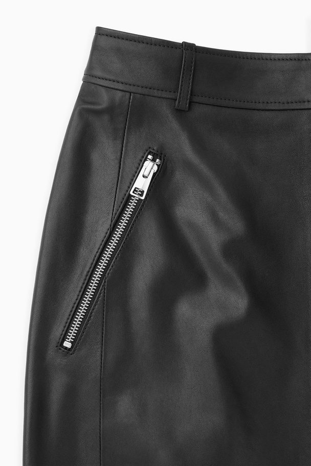 COS Zip-up Leather Midi Skirt Black