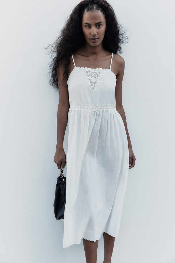 H&M Embroidered Cotton Dress White