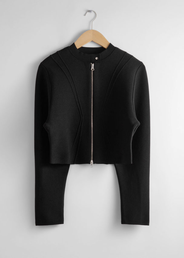 & Other Stories Cropped Zip Cardigan Black