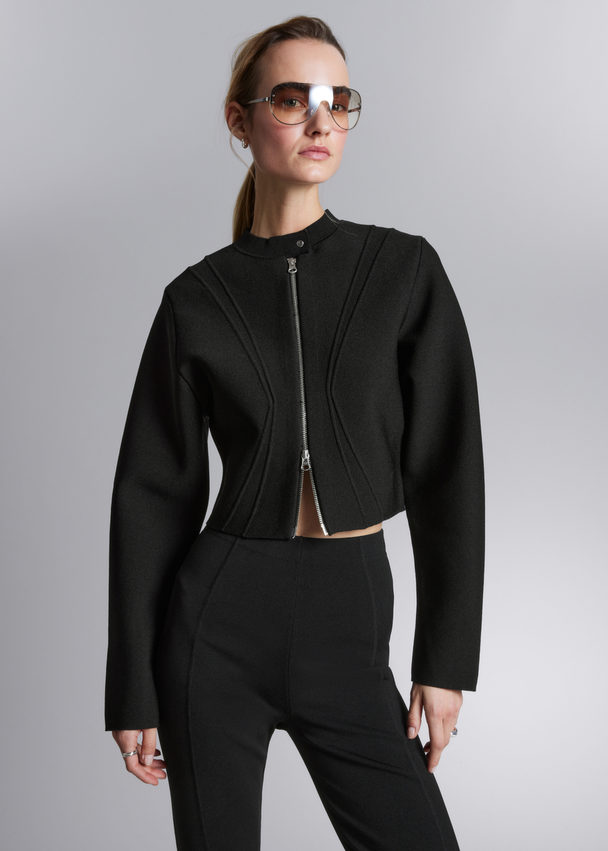 & Other Stories Cropped Zip Cardigan Black