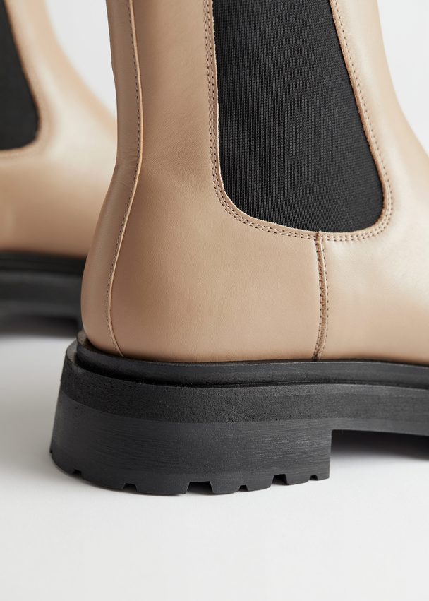 & Other Stories Chunky Leather Chelsea Boots Beige