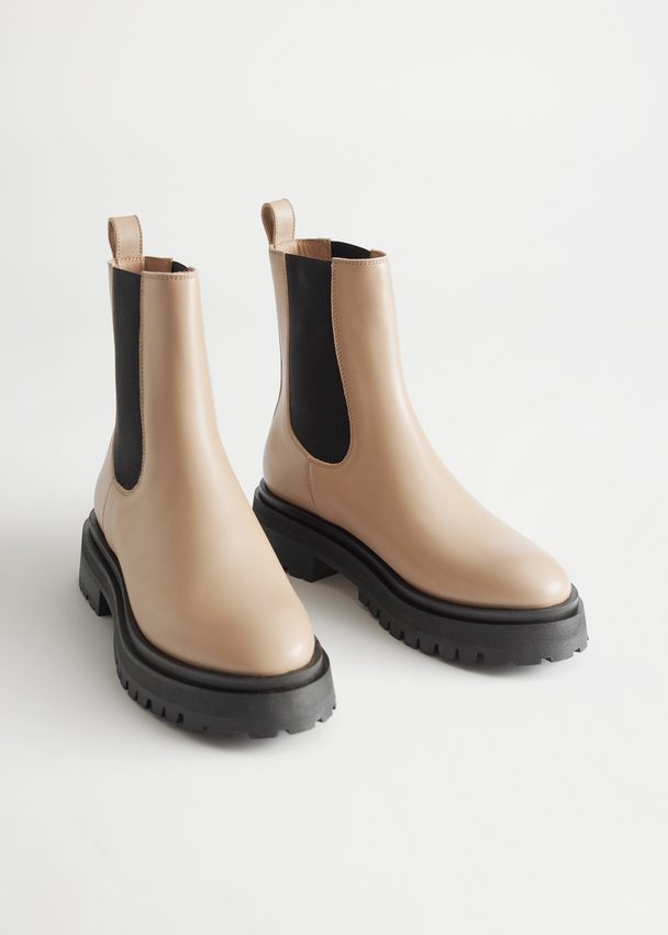 & Other Stories Chunky Leather Chelsea Boots Beige