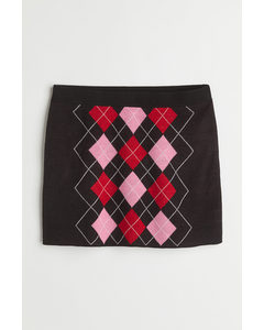 H&m+ Knitted Skirt Black/argyle Pattern