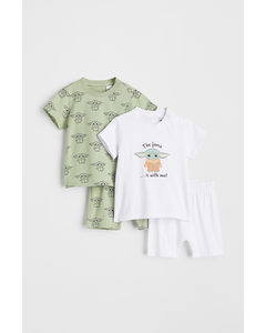 Set Van 2 Pyjama‘s Met Print Groen/the Mandalorian