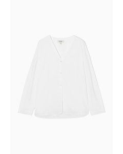 Voluminous V-neck Poplin Shirt White