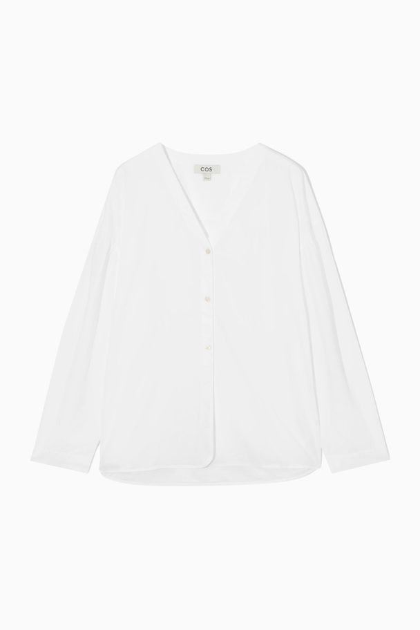 COS Voluminous V-neck Poplin Shirt White