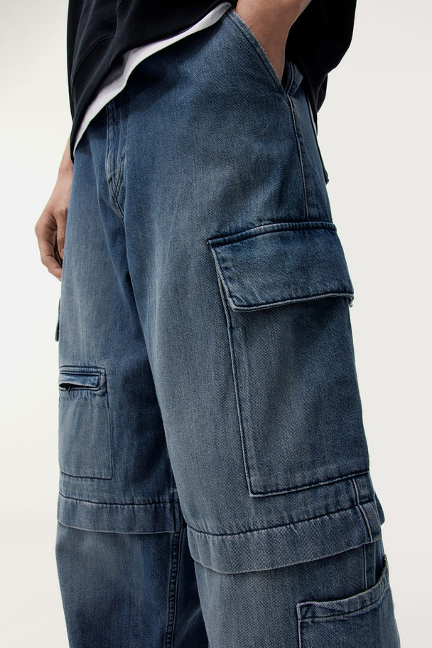 H&M Baggy Fit Cargo Trousers Denim Blue