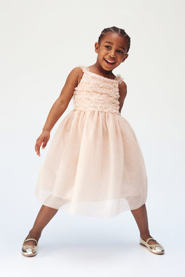 H&M Glittery Tulle Dress With Ruffles Powder Pink