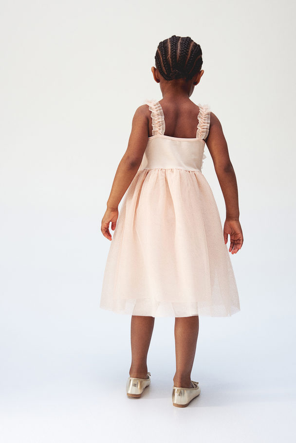 H&M Glittery Tulle Dress With Ruffles Powder Pink