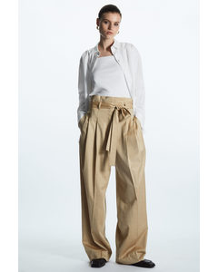 Belted Paperbag Waist Trousers Beige