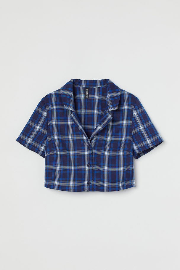 H&M Cropped Shirt Dark Blue/checked