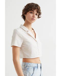 Cropped Shirt Light Beige/white Checked