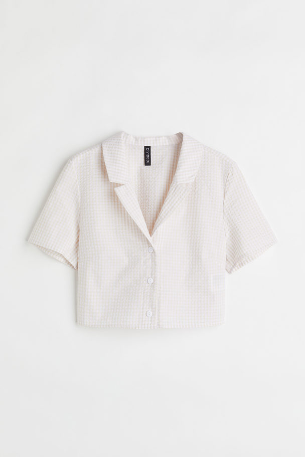 H&M Cropped Shirt Light Beige/white Checked