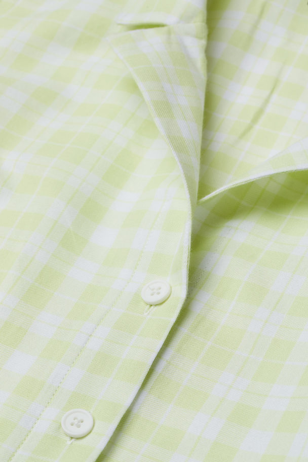 H&M Cropped Shirt Light Green/white Checked