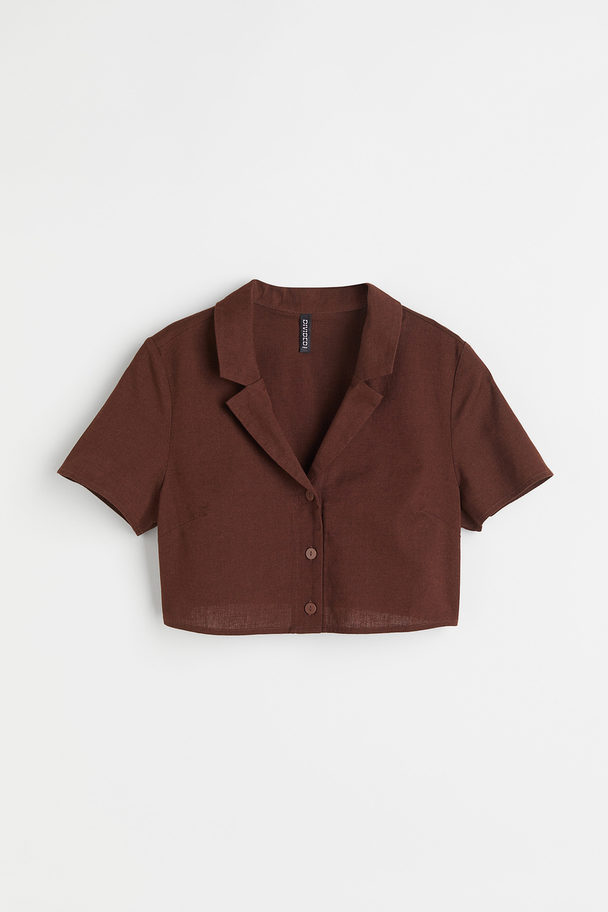 H&M Cropped Shirt Dark Brown