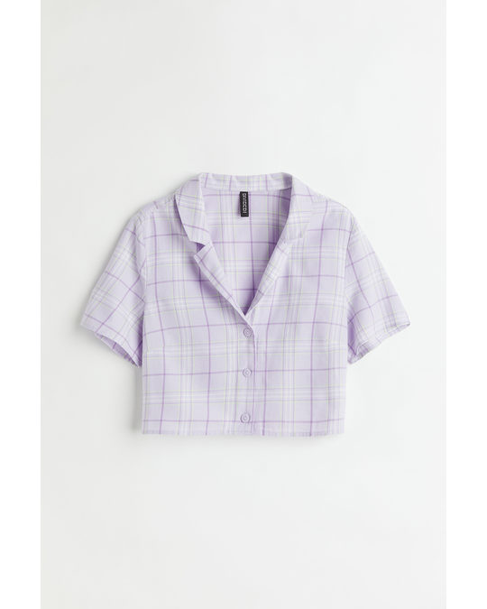 H&M Cropped Shirt Purple/checked