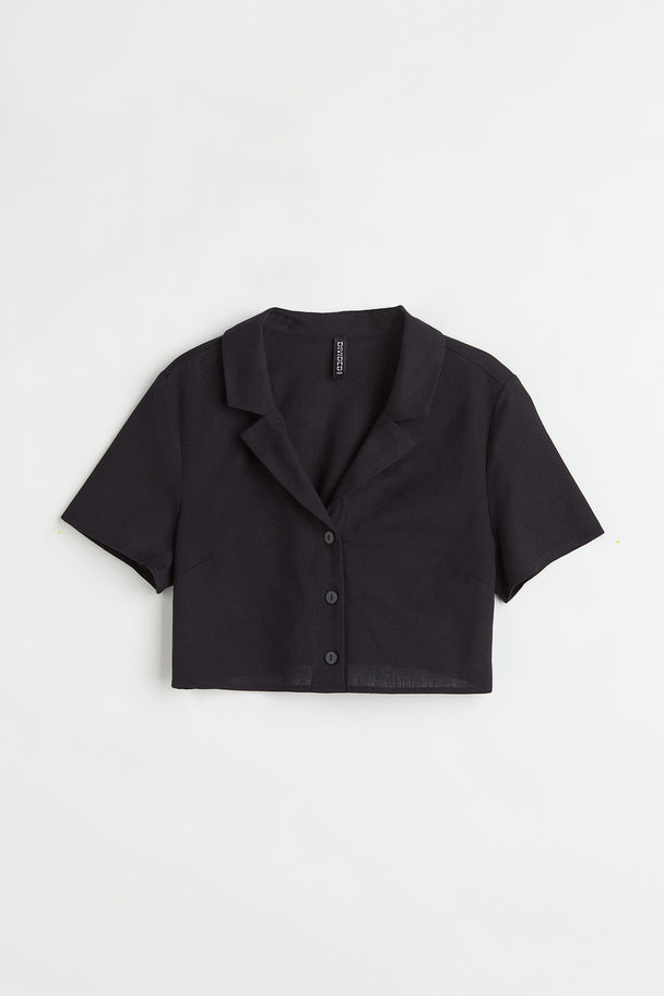 H&M Cropped Overhemdblouse Zwart