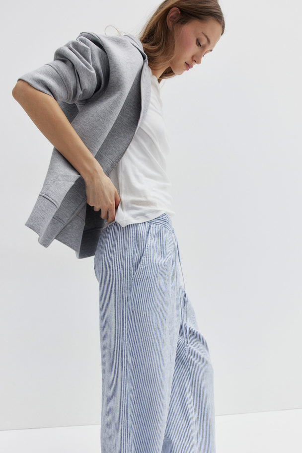 H&M Linen-blend Trousers Blue/striped