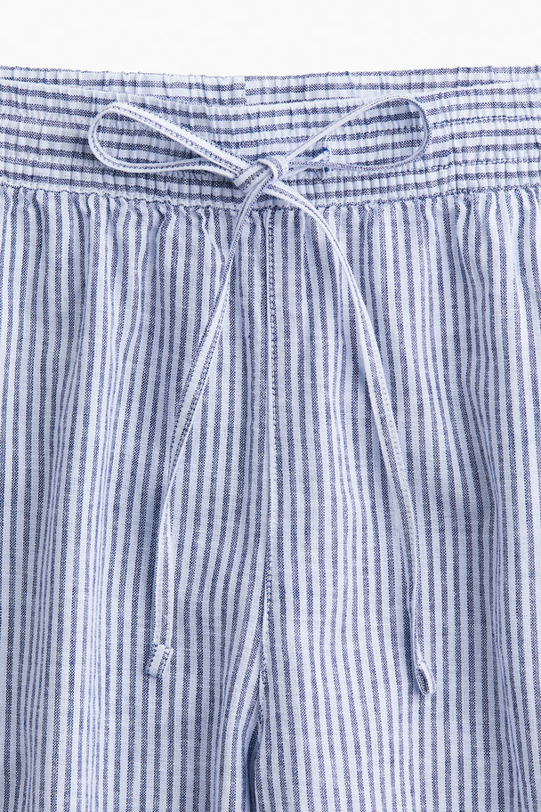 H&M Linen-blend Trousers Blue/striped