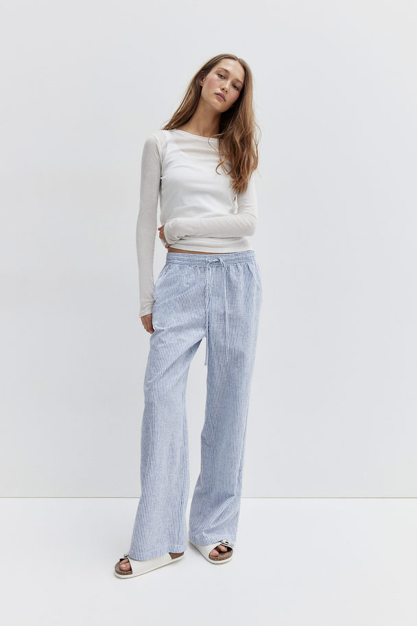 H&M Linen-blend Trousers Blue/striped