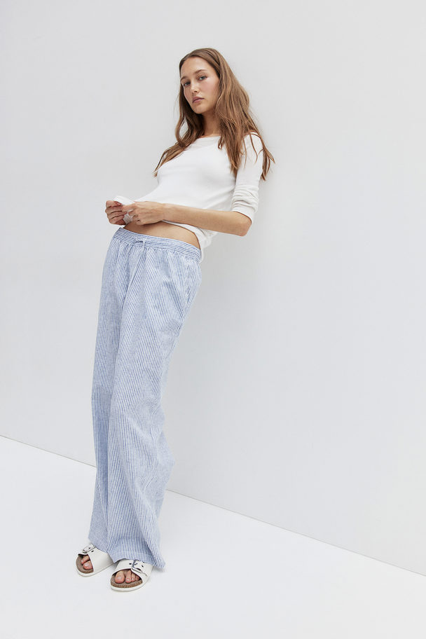 H&M Linen-blend Trousers Blue/striped