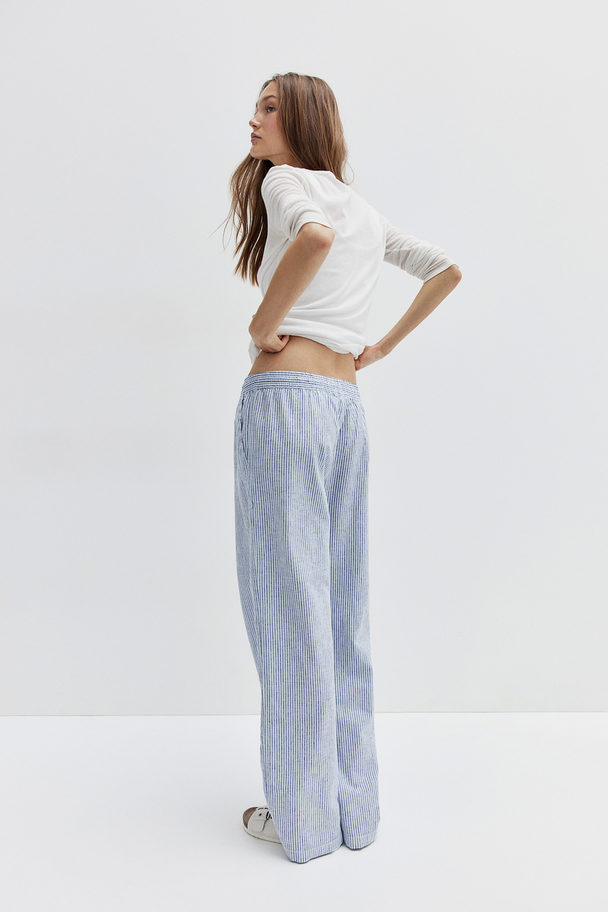 H&M Linen-blend Trousers Blue/striped