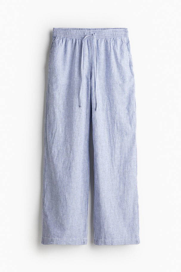 H&M Linen-blend Trousers Blue/striped