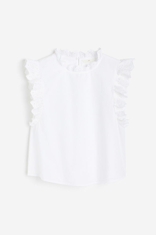 H&M Bluse mit Broderie Anglaise Weiß