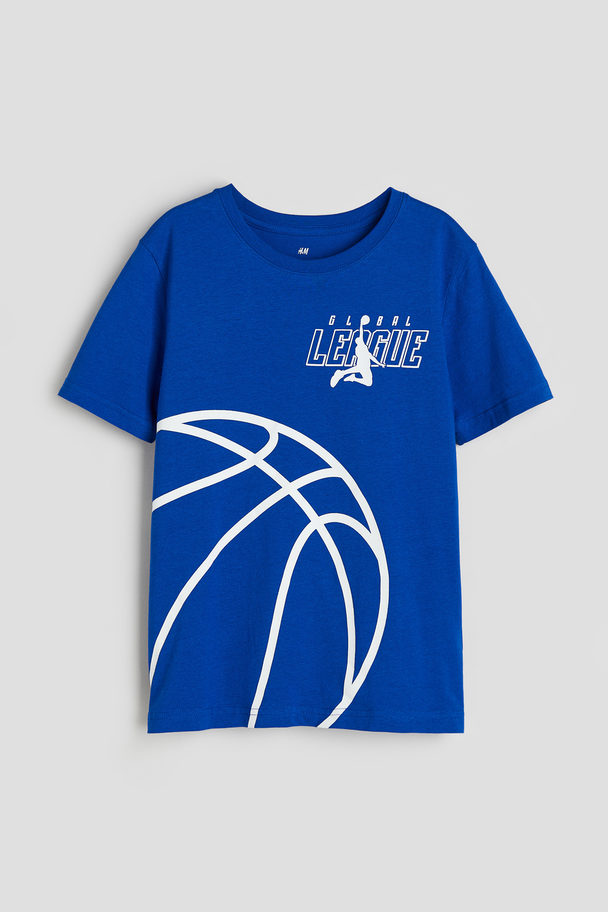 H&M T-shirt Med Tryk Blå/basketball