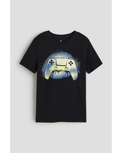 Printed T-shirt Black/game Controller
